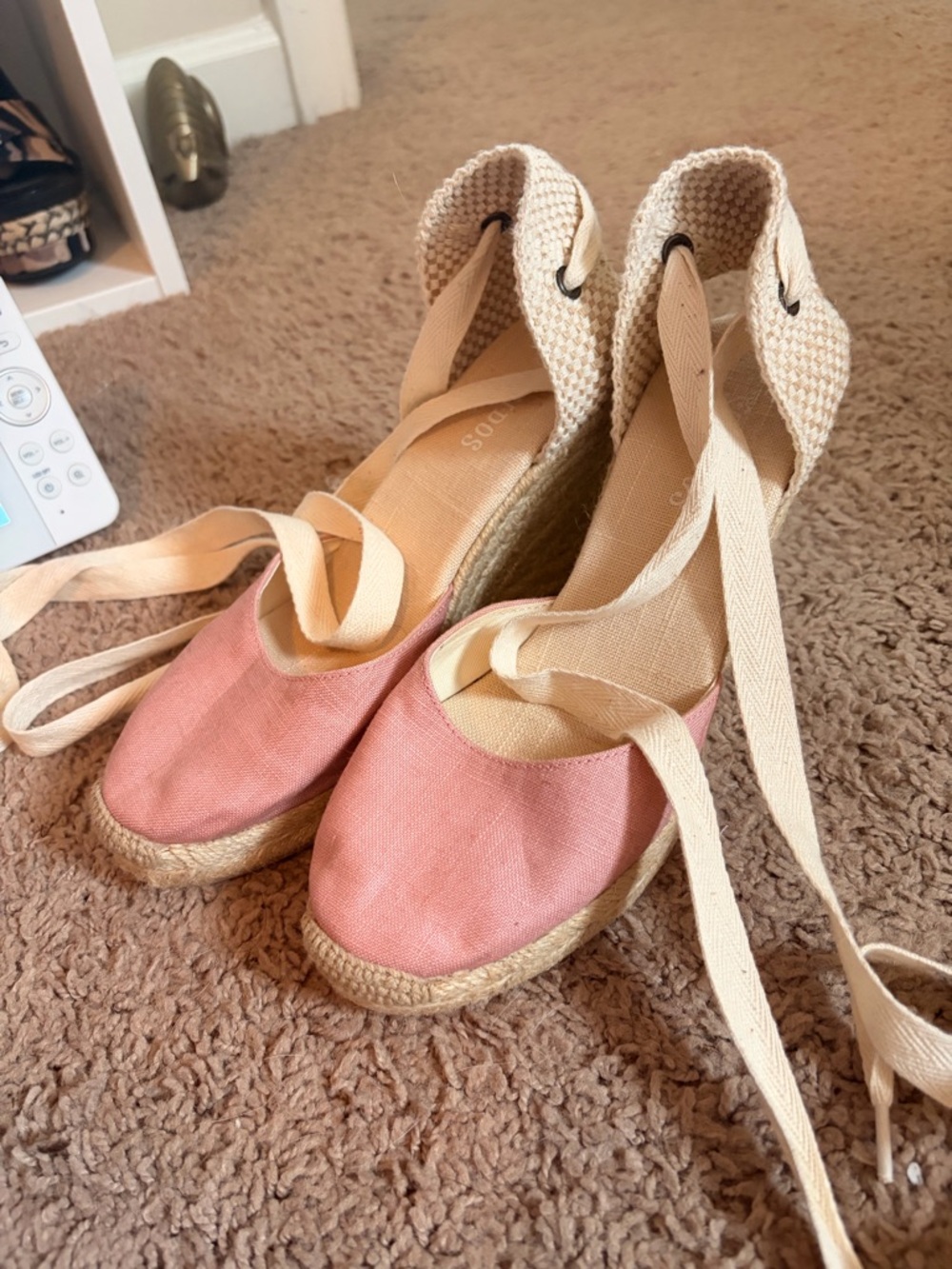 Soludos Pink Canvas Espadrille Wedge Ankle Tie Sandals